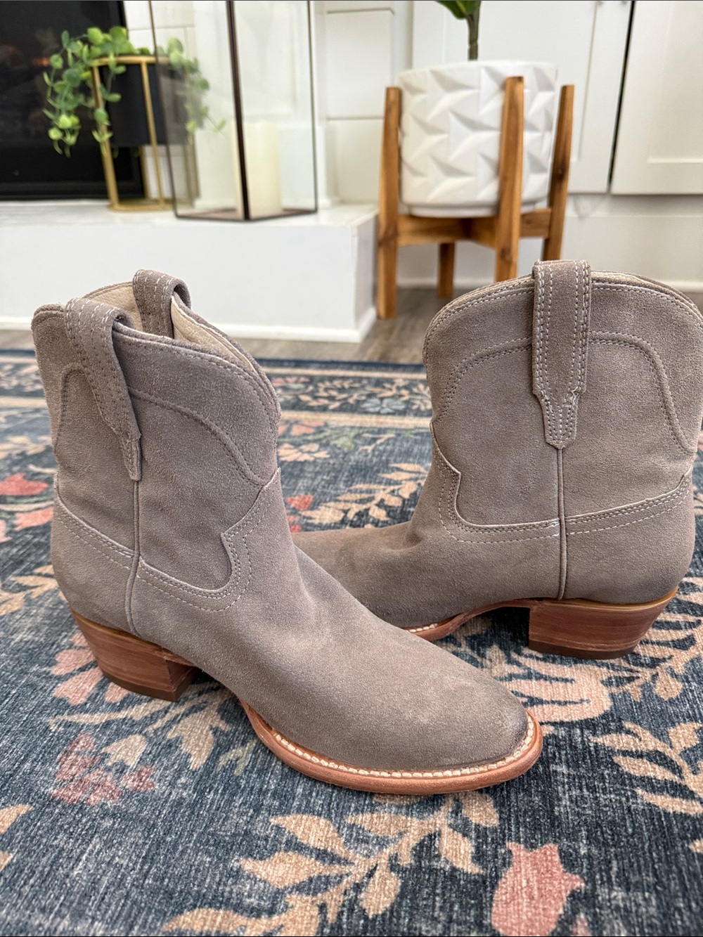 freebird Taupe Suede Western Ankle Boots